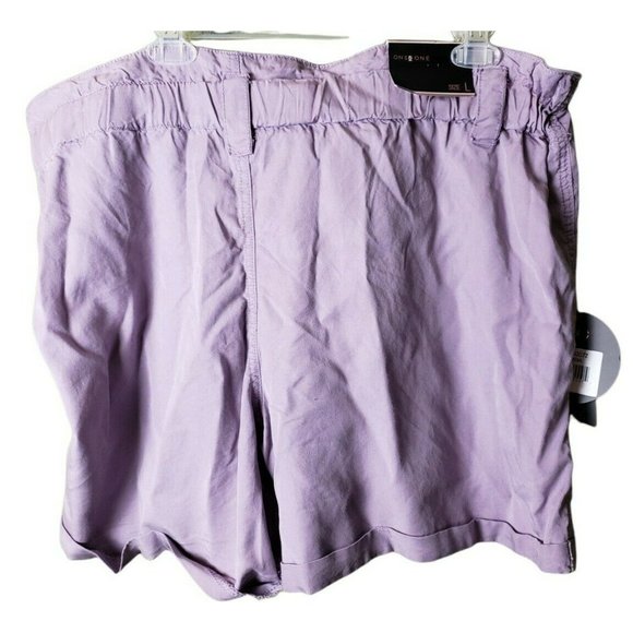 One 5 One Shorts Nirvana Purple Flowy Size Large Pull On Tie Buttons Pockets NWT - Picture 1 of 7